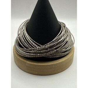 Silver Multi-Strand Stretch Bracelet With Textured Design